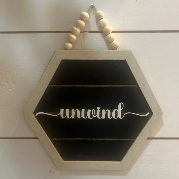 Set of 3 Bathroom Relax Soak Unwind Hexagon Bead Hanging Wall Art - Picture 4 of 4